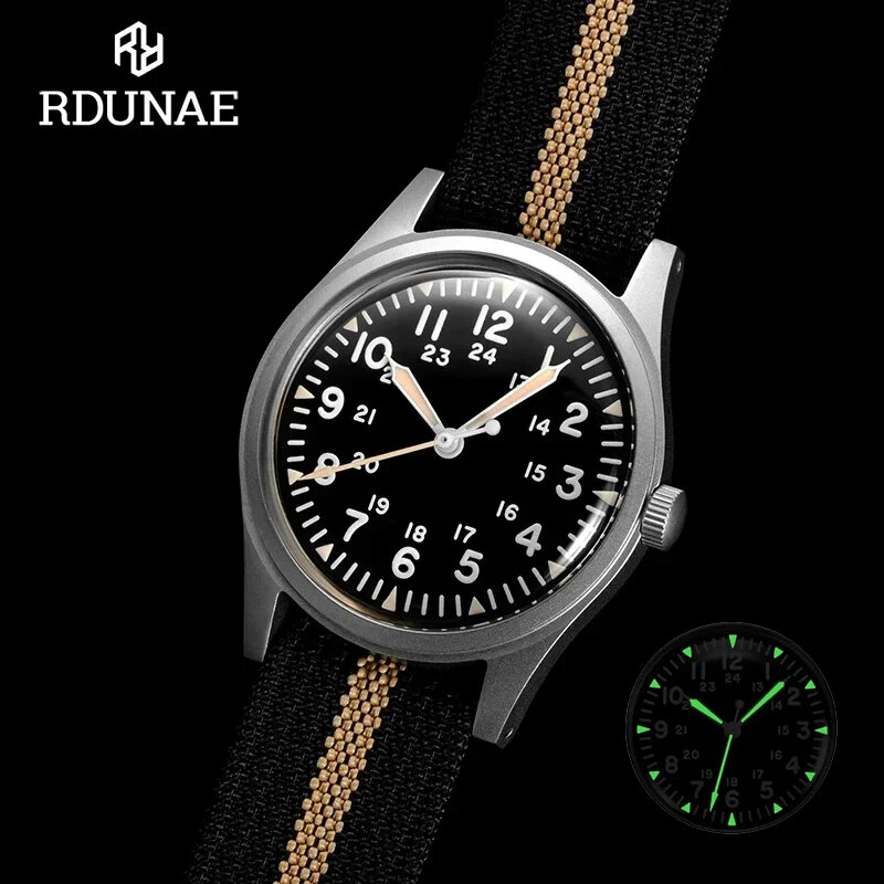 RDUNAE-Relógios de quartzo para homens, Retro, G10, Militar, Miyota, 2035, Mineral, 34,5mm, 2024, Novo, Top