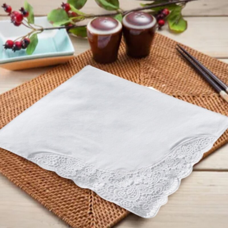 Khăn tay cotton mềm đa chức năng cho nữ Hankies trắng viền hoa