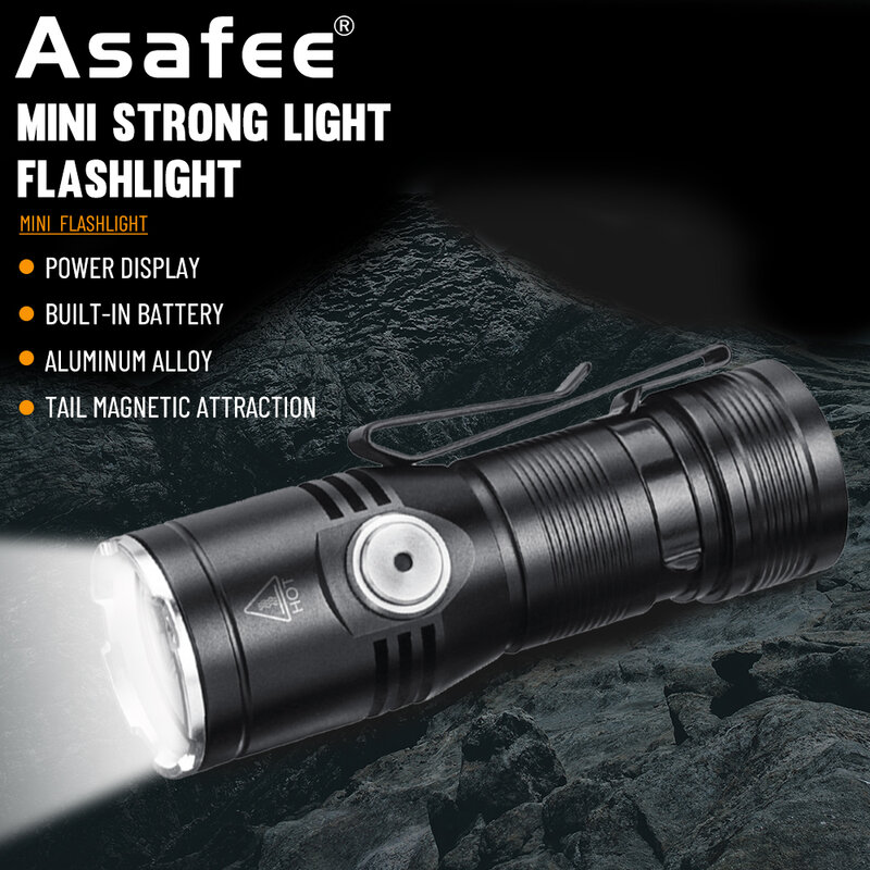 Asafee ET15 2050LM Mini Portable Flashlight High Light 200M Range With Battery Rechargeable Torch Tail Magnetic Lamp Waterproof