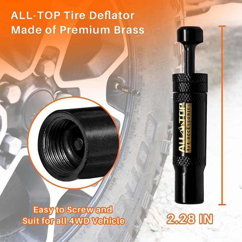 Auto-Stop Tire Deflator Valve Kit, ajustável, Screw-on, Air Down Tool para veículos, motocicleta, Offroad, 4 pcs, 10-30 PSI