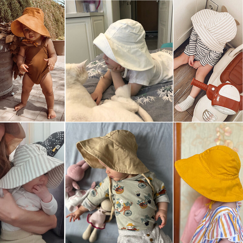 Sombrero de Sol de ala grande para bebé, sombrero de cubo para niño y niña, gorra de lino y algodón para niño, sombreros de viaje para playa, gorras de 2m a 4 años