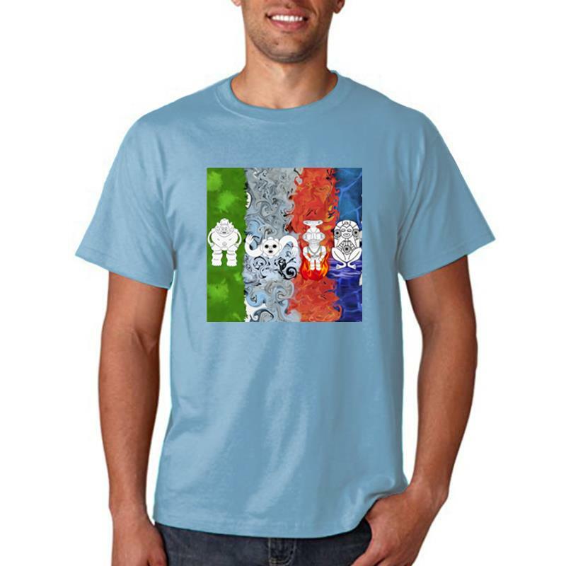 男性用の4つの要素を備えた大きな綿のTシャツ,印刷されたアニメーションのカジュアルなトップス,夏のノベルティ