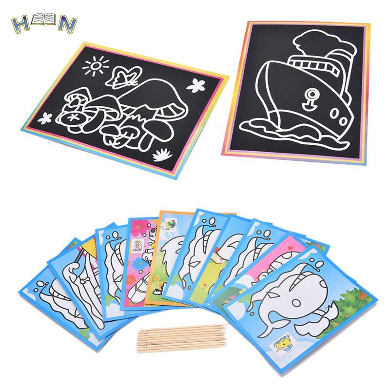 Scratch Painting Stickers for Kids, Notebook, Educação Learning Toys, Creative Imagination Development, Children Gift, 9x12cm