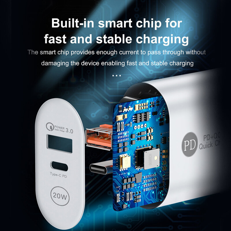 Olaf-USB 타입 C PD 고속 충전기 20W QC PD 3.0 듀얼 포트 휴대용 어댑터, 아이폰 13 12 아이패드 샤오미 고속 전화 충전기