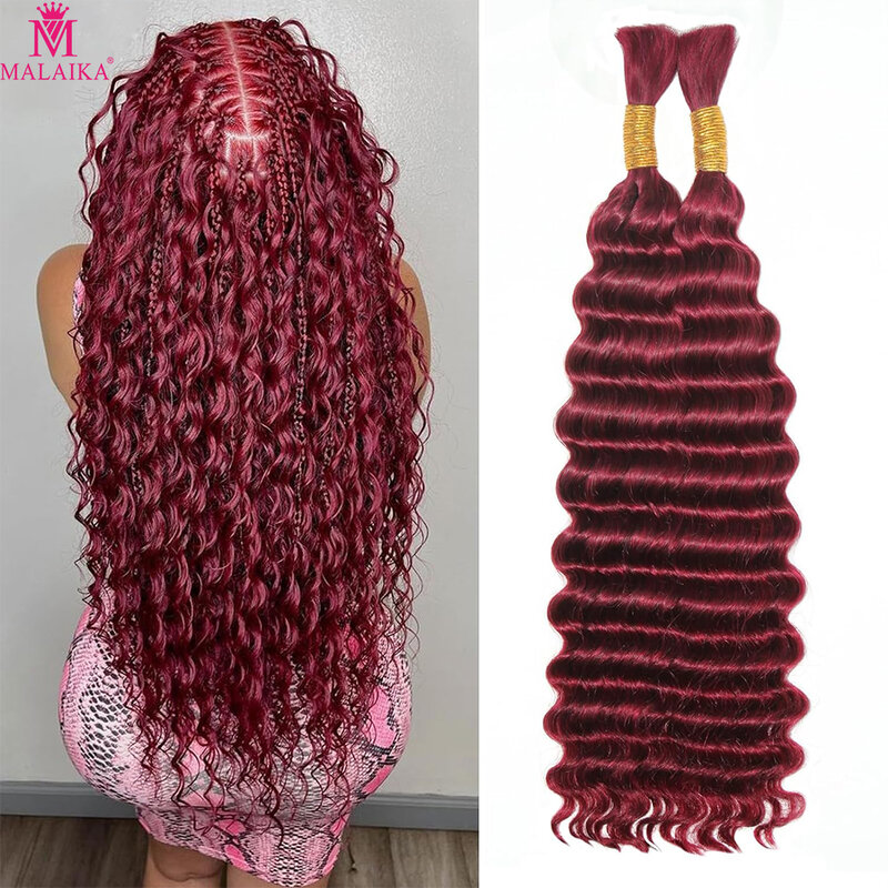 Extensiones de cabello humano rizado para trenzas bohemias, pelo virgen sin trama, ondas profundas, Color 28 en 99J