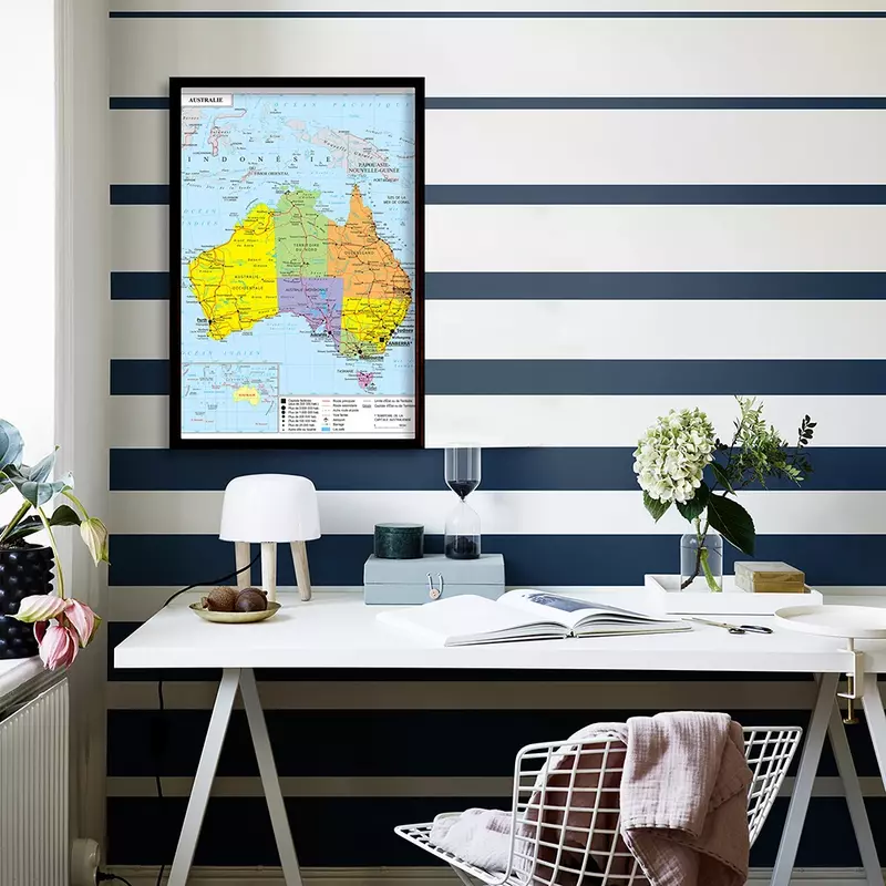 59*84cm política e transporte mapa da austrália na parede francesa cartaz da lona pintura casa decoração material escolar