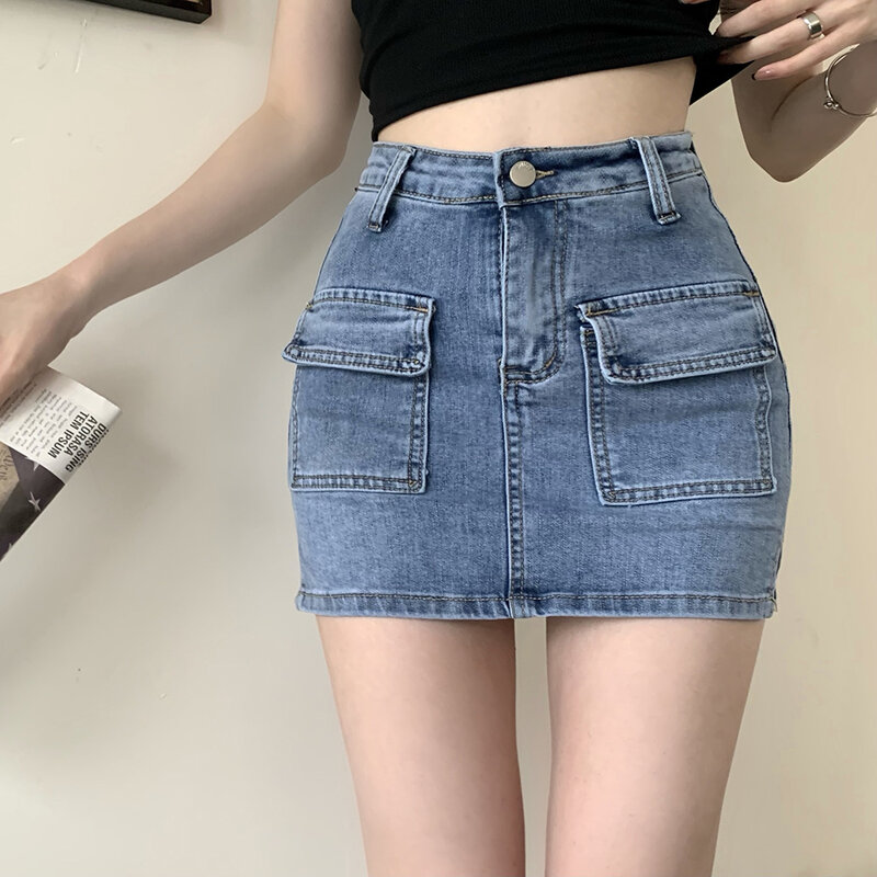 Mini saia antirreflexo feminina com bolso, linha A, carga, compras, levemente elástica, primavera e verão