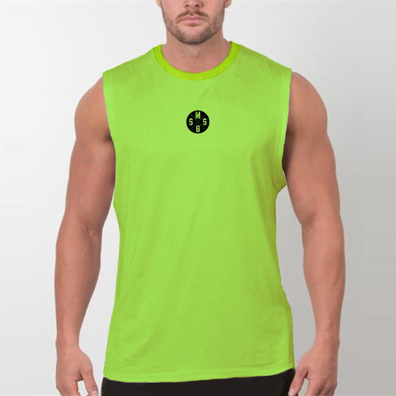 8 kolorów męski trening na co dzień bez rękawów na siłownię koszulka uwydatniająca mięśnie letnia siatka oddychająca szybkoschnący chłodny O dekolt podkoszulki