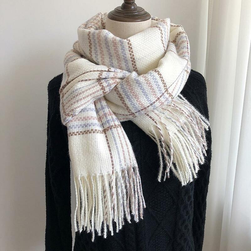 Модная зимняя плотная теплая кашемировая шаль шарф для женщин Имитация кисточки мягкий теплый клетчатый шарф женское пончо бандана