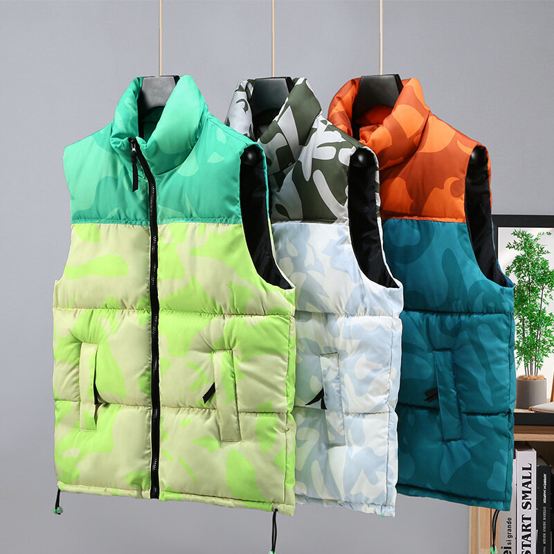 Men's Spliced Vest Thickened Autumn and Winter Fashion Trend Stand-up Collar Cotton Shoulders Youth Loose Casual Down Vest