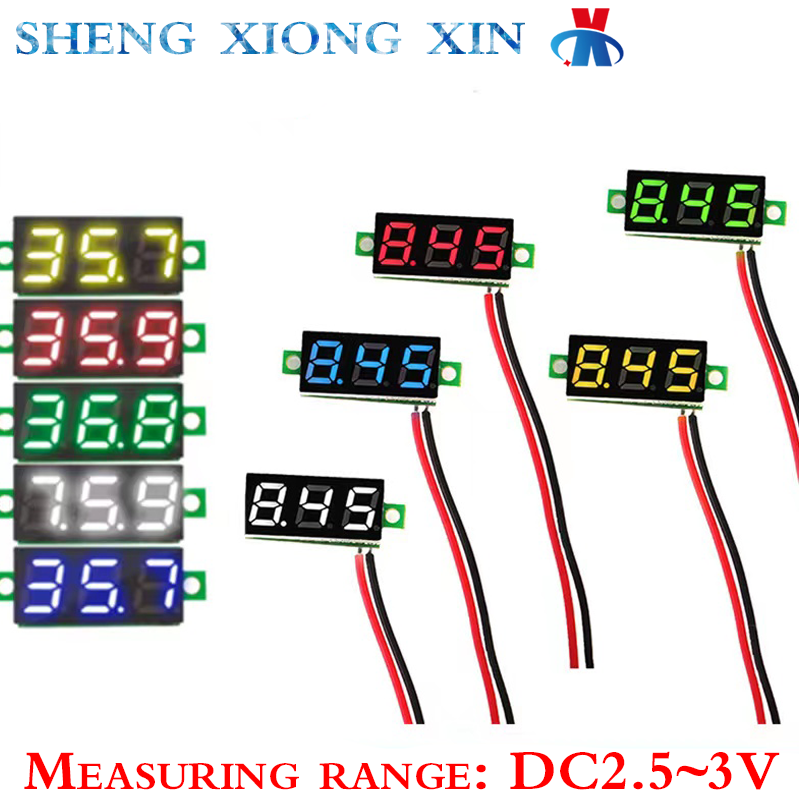 Voltímetro de CC de 0,28 pulgadas, voltímetro de dos cables, 2,5 ~ 30V, pantalla Digital, protección de conexión inversa ajustable, 5 unidades por lote
