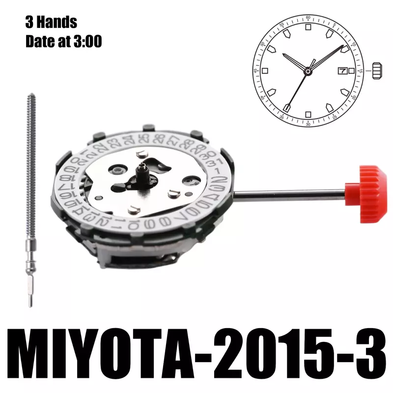 Miyota 2015 Standard｜Movements MIYOTA Quartz watch Movement Cal.2015, 3 Hands Date At 3:00/6:00 Size:6 3/4×8''' Heigh:4.15mm