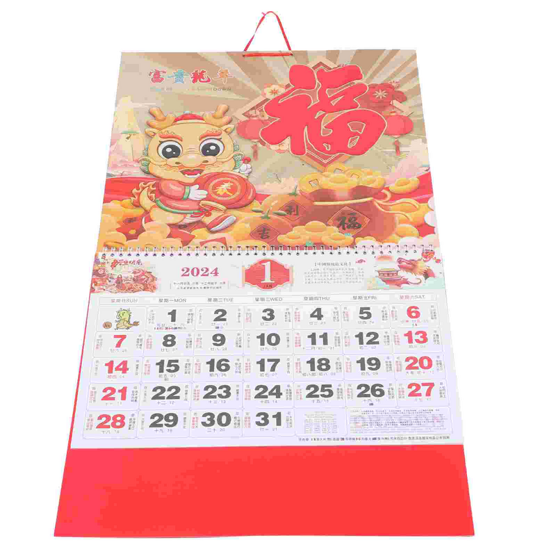 Kalender dinding 2024, kalender dinding artistik gaya halus menggantung Tahun Baru tradisional