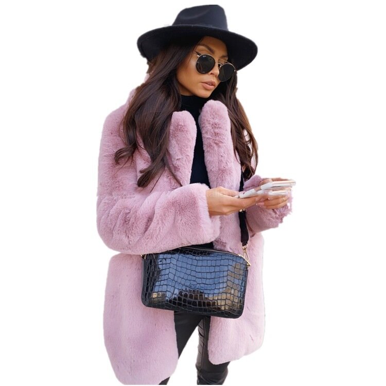 Женское зимнее теплое пальто из искусственного меха, толстое женское длинное пальто 2023, женская меховая пушистая куртка с отложным воротником, Casaco Feminino