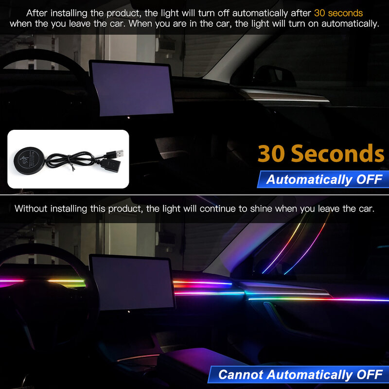 Auto Umgebungs lichter automatisches Aus-Modul 30 60 Sekunden Tesla Handschuh fach USB-Erweiterungs dock Symphonie 140cm Streifen für Modell 3 y s x