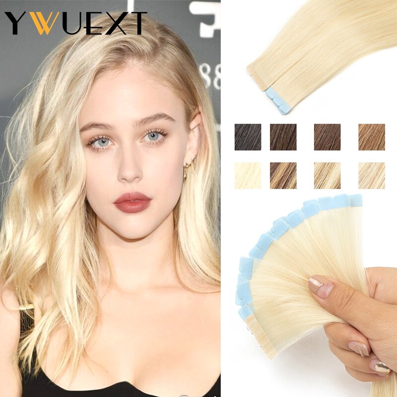 Mini Tape Ins Hair Extensions Real Natural Adhesive Straight Seamless Skin Weft Invisible Non-Remy Human Hair 12"-24" 10pcs/pack