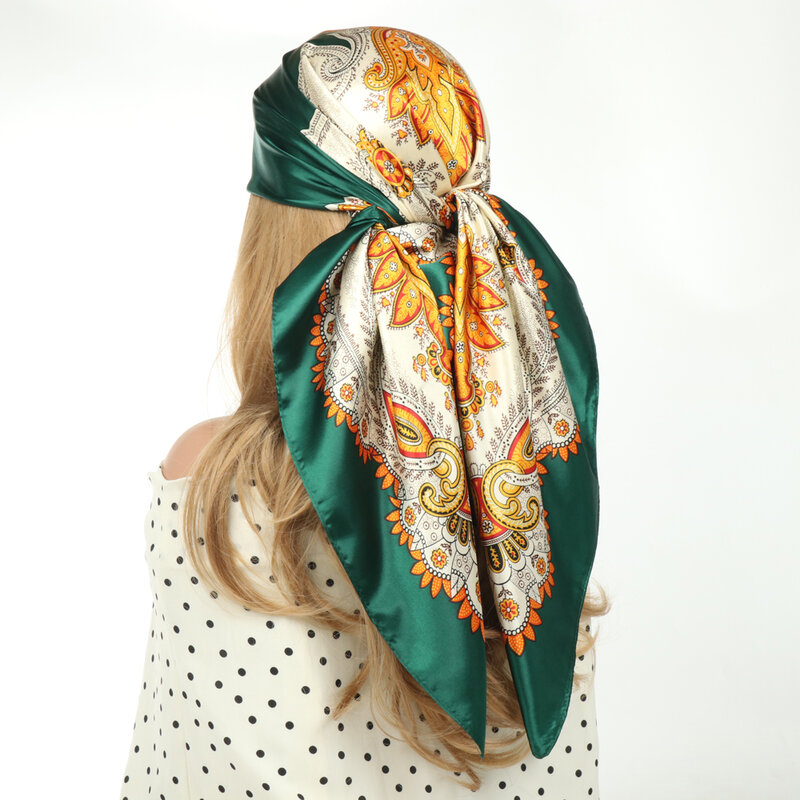 Cachecol de seda vintage feminino, véu, lenços de cabelo, hijab, foulard, bandana deluxe, lenço feminino, quatro estações, 90x90cm