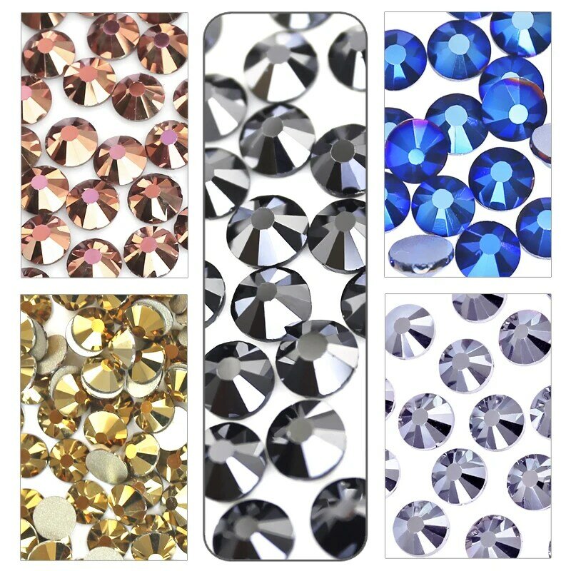 Diamantes de imitación de hematita Jet para decoración artística de manicura, brillante, negro, no fijación en caliente, cristales de uñas 3D, brillos, strass, pegatina de vidrio