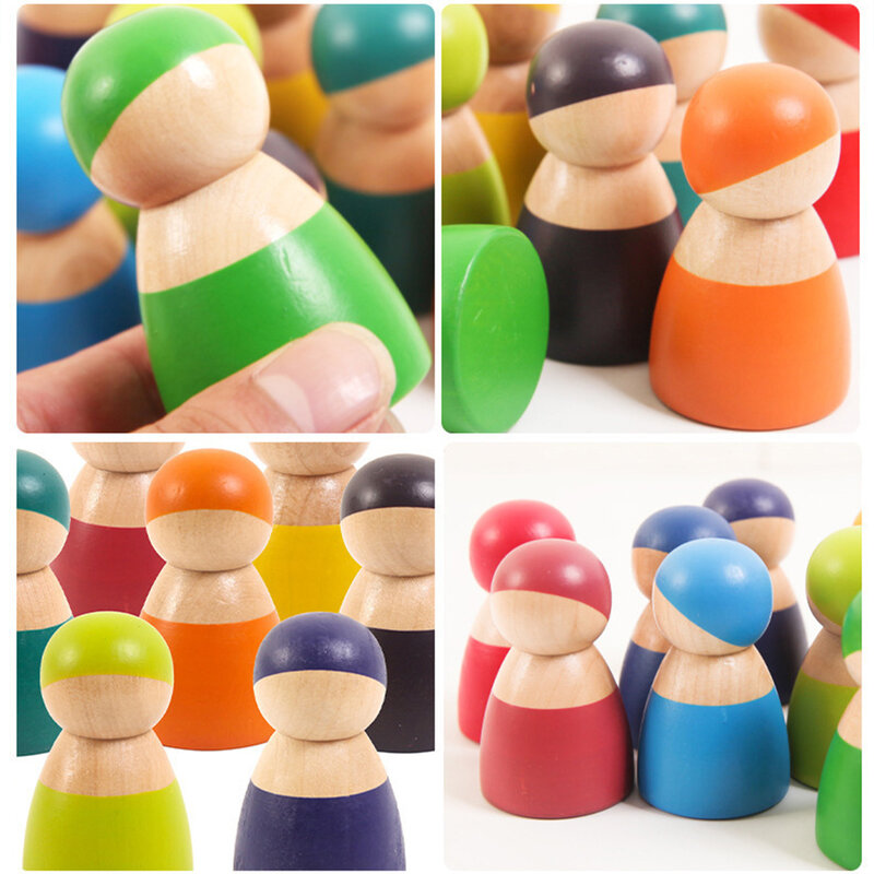 Miniatura de madeira Rainbow Peg Dolls para crianças, Divertimento e criatividade, Amigos Toy Gifts