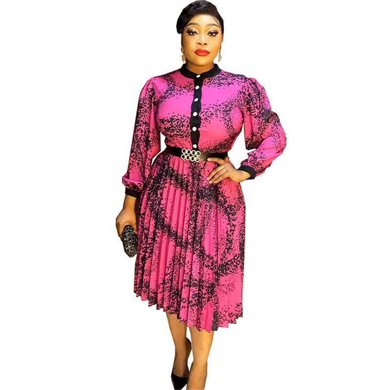 Africa 2024 New Pull-out Print Waist A-line Skirt Loose Women's Dress 2564