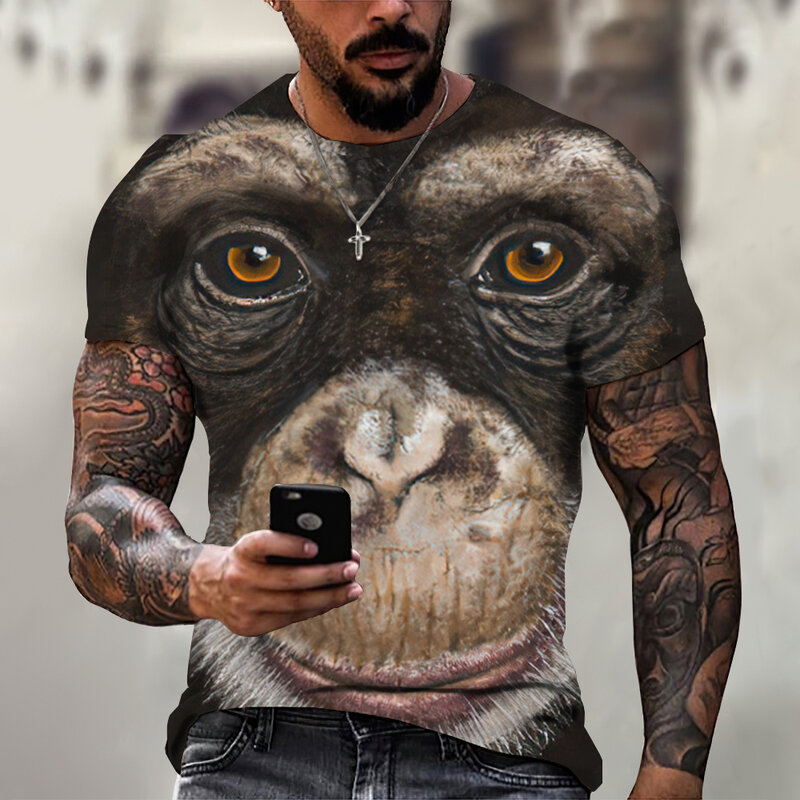 Men's T-Shirts Fashion Monkey 3D Print Tops Short Sleeve Casual Summer T Shirt Male Funny Clothes O-Neck Loose Oversized Shirt