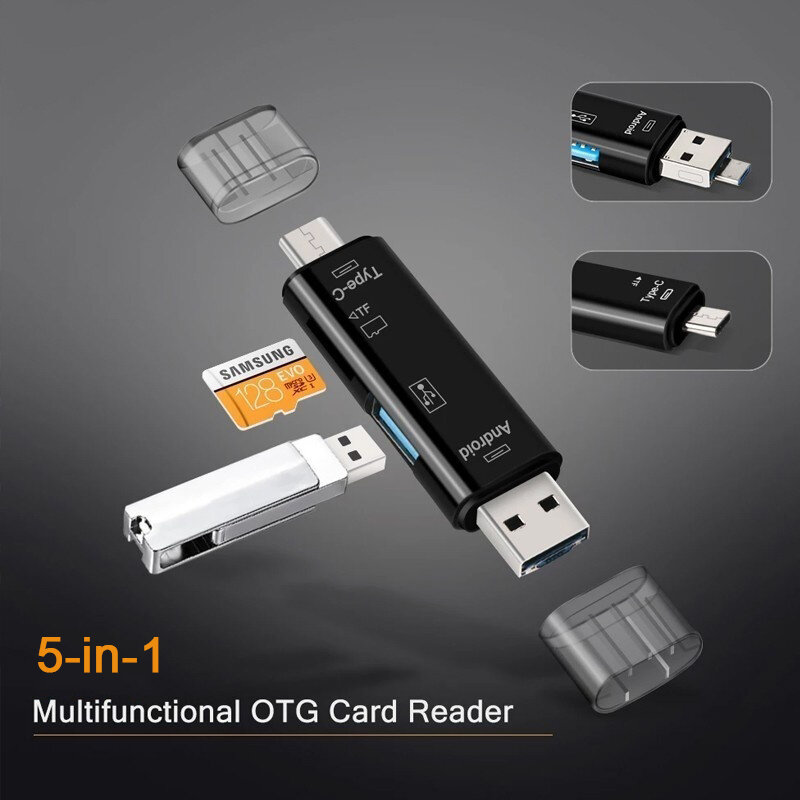 Lecteur de carte mémoire multifonction 5 en 1 Usb 2.0 Type C/Usb /Micro Usb/Tf/SD OTG, adaptateur de lecteur de carte, accessoires de téléphone portable