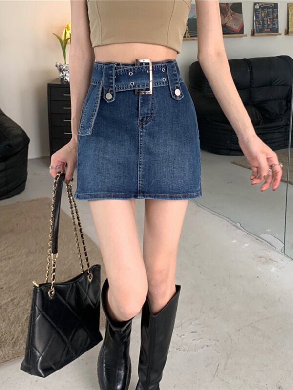 Jeans Skirts Hot girl Denim women 2024 New Spring small high waist niche anti-exposure hip skirt pants Faldas Clothes