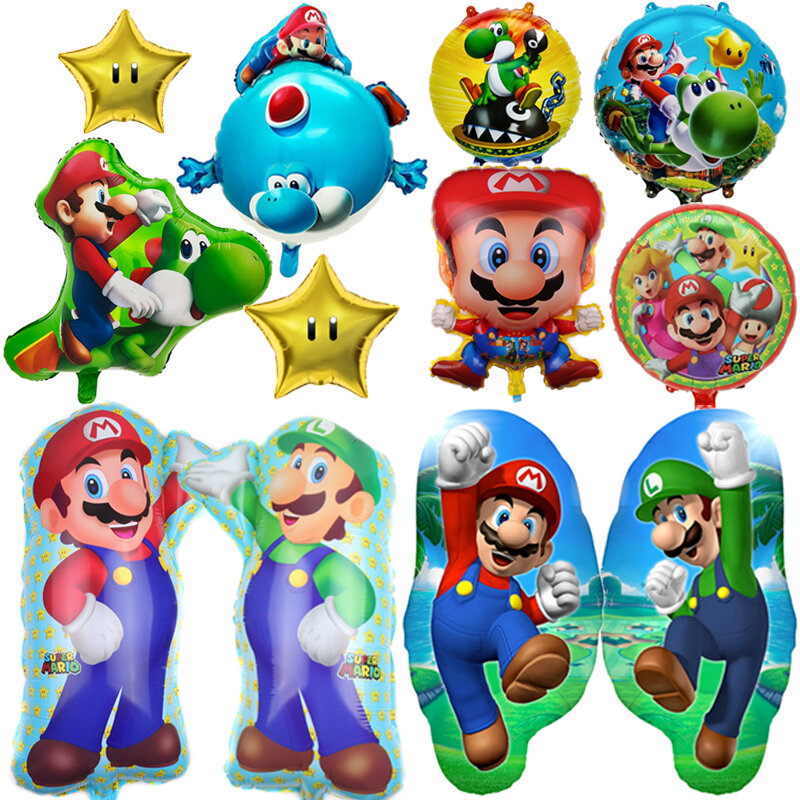 Globo de papel de aluminio de Super Mario Bros, accesorios para fotos de cumpleaños de bebé, globos de película de aluminio de dibujos animados, suministros de fiesta de feliz cumpleaños