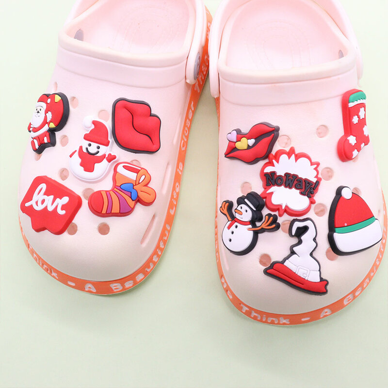 Hot Sale 1pcs Shoe Charms Red Santa Claus Sock Snowman PVC Cute Garden Shoes Buckle Decorations Fit Kids X-mas Gift