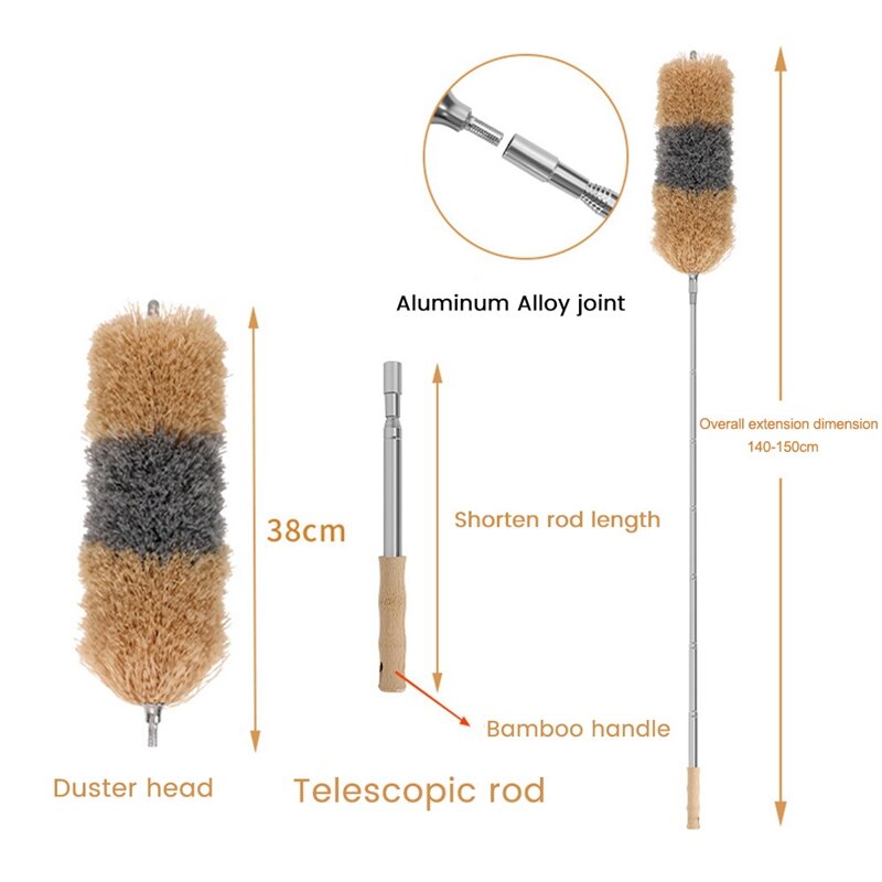 1 buah penangkap debu efektif dengan pegangan bambu mikrofiber khusus terbuat dari bambu Moso