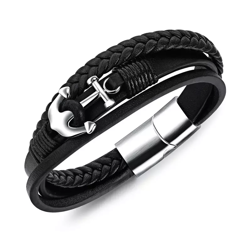 Ppw1 Kralen Armband Mutilayer Gevlochten Leer Voor Mannen Roestvrij Staal Magnetische Armband Sieraden Cadeau