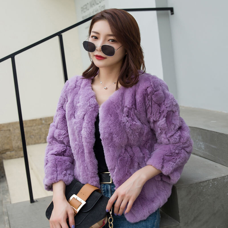 Hot Women Winter Warm Real Rex Rabbit Fur Coat Lady 100% Natural Rabbit Fur Jackets Overcoat Womens Clothing Tops And Blouses
