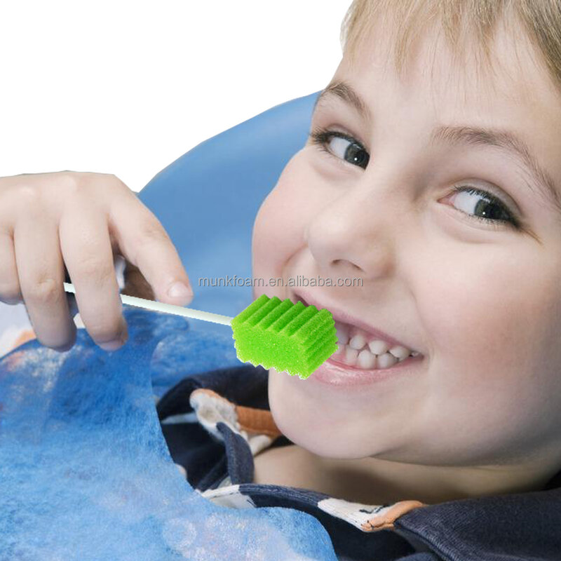 150 pçs descartável oral care esponja cotonete de limpeza de dentes cotonete de boca embalados individualmente verde não tratado