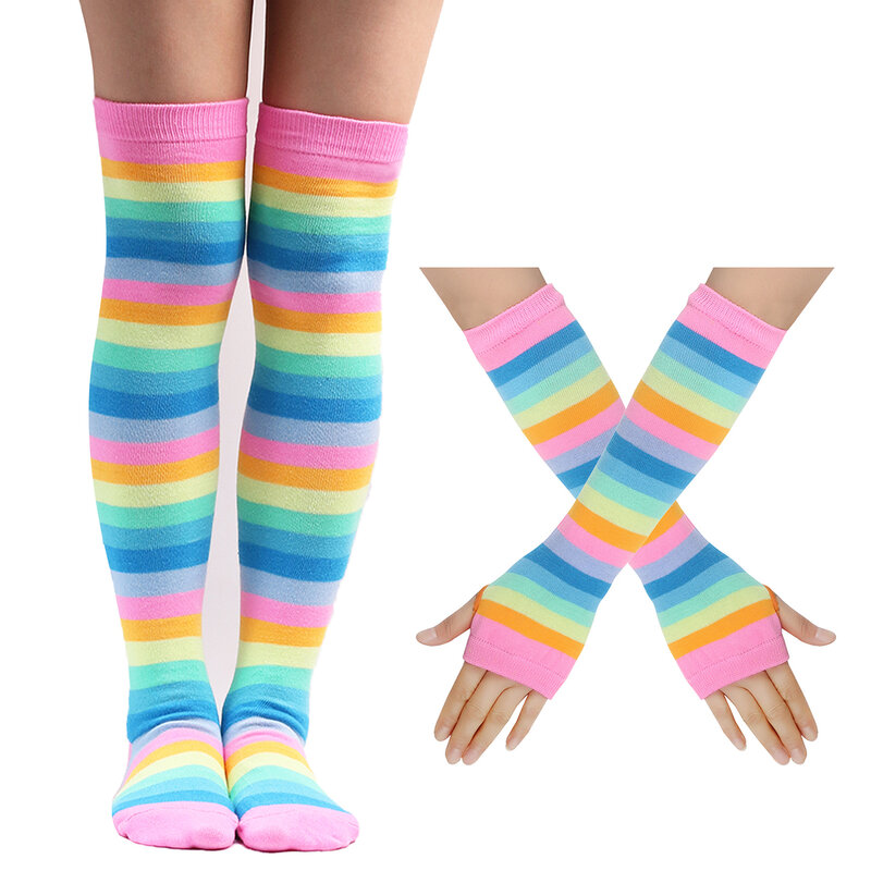 Носки женские цветные в полоску, до колена, повседневные Чулочные изделия, до бедра, теплые перчатки без пальцев