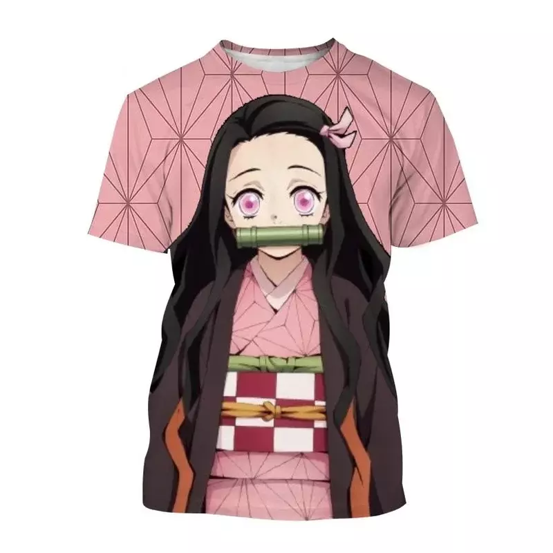 New Anime Demon Slayer Kimetsu No Yaiba Kamado Nezuko Kochou Shinobu Cosplay 3D Print Fashion T-Shirt Cartoon Short Sleeve Tops
