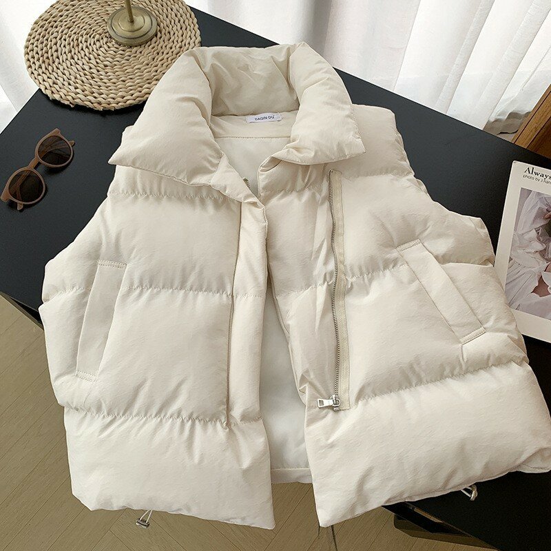 Chaleco de algodón sin mangas para mujer, chaqueta coreana con cuello levantado, otoño e invierno, novedad de 2023