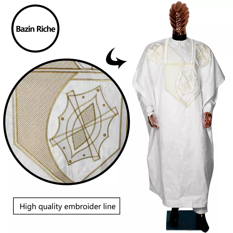 Vestido africano para parejas, bordado Bazin tradicional, largo hasta el suelo, bufanda, diseño para parejas