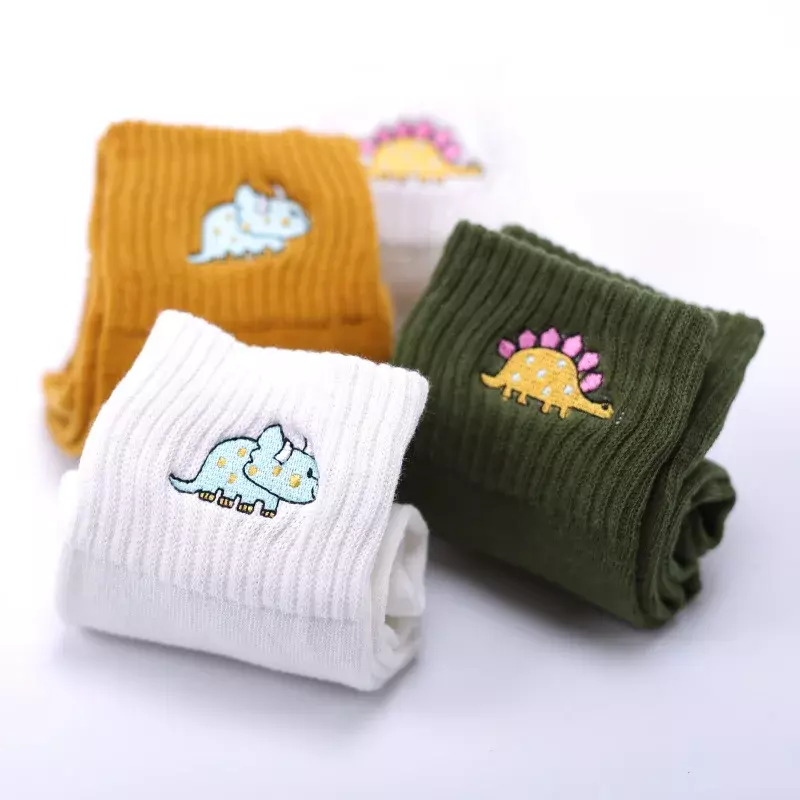 New Cotton Socks  Cute Cartoon Embroidered Socks for Girls Women's Creative Breathable Non-slip Mid Length Socks 1pair