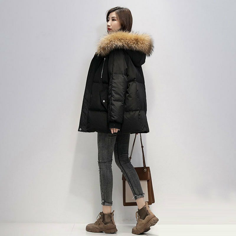 모피 칼라가 있는 클래식 다운 코트, 도시 여성 패션, 캐주얼 출퇴근 짧은 면 코트, 따뜻한 두꺼운 아우터, 가을, 겨울, 신상