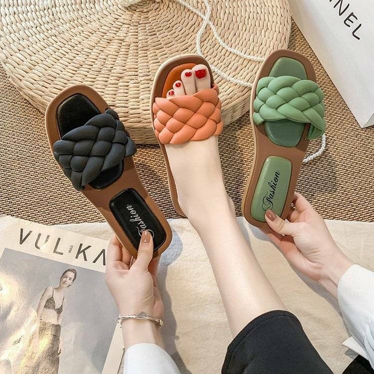 Women Sandals 2023  Open Toe Sandals Walking Solid Color Women Shoes Woven Beach Female Slippers Holiday Slipper Chaussure Femme