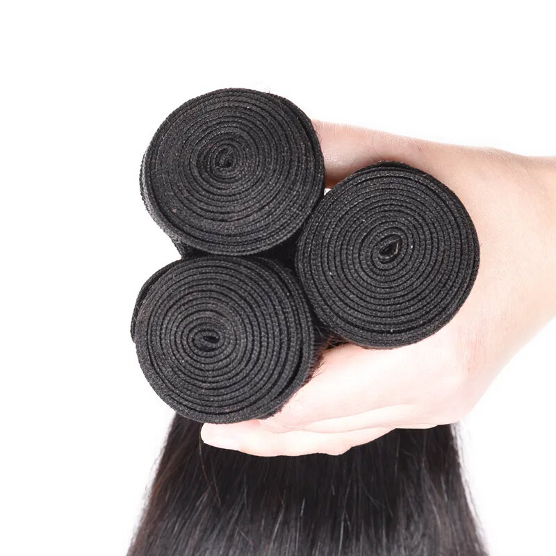 Pacotes brasileiros do cabelo humano reto com fechamento, cor preta natural, extensões do cabelo, cabelo grosso, cabelo humano de 100%