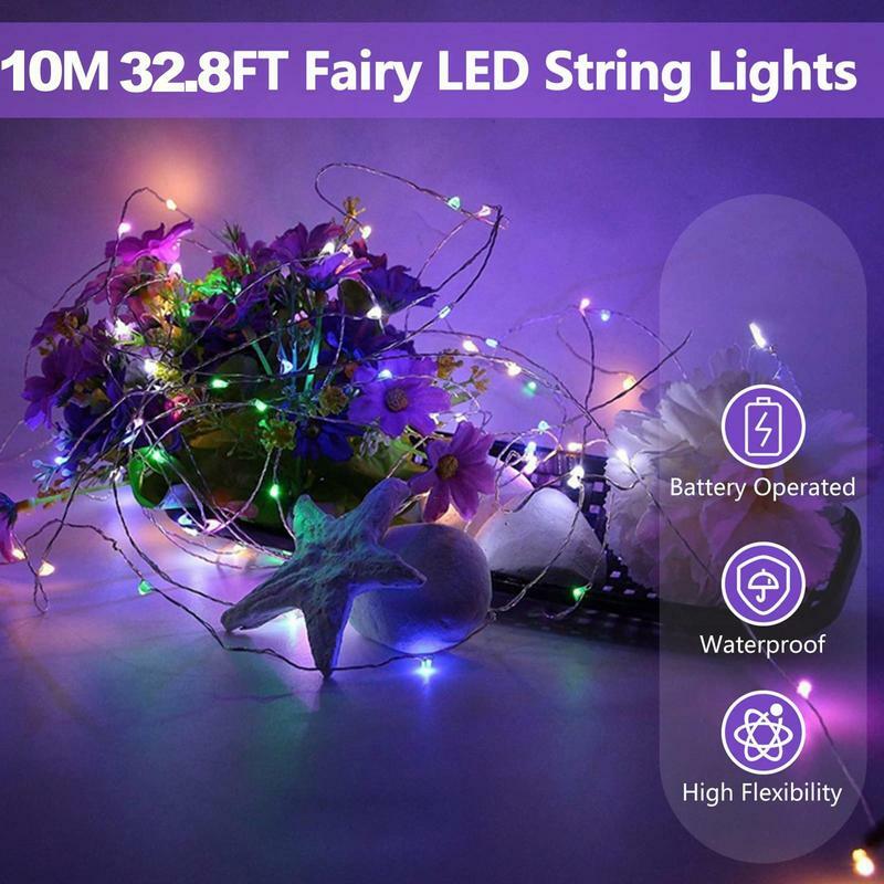 DegradLights-Cordes LED en fil de cuivre, guirxiété de Noël, décoration intérieure de la chambre à coucher, lampe perlée, batterie 62 lumières