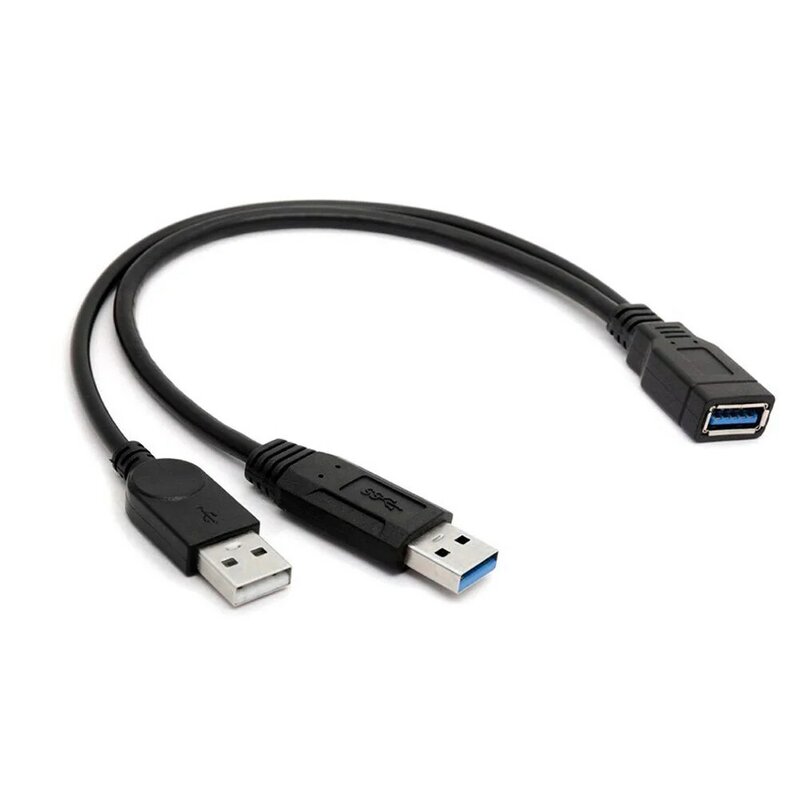 Extra Power Data Y Extension Cable USB 3.0 Female to Dual USB Type A Male Black Power Data Splitter Extension Cable