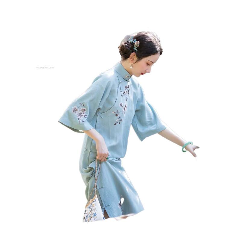 Orientalna haft w kwiaty Qipao elegancka chińska sukienka w stylu Qipao w stylu Vintage tradycyjna suknia w stylu Qipao elegancka sukienka na imprezę Qipao
