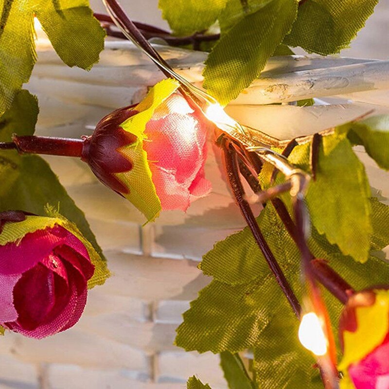 2.2M 25LED Artificial Flower Vine Copper Wire String Lights Silk Leaf Garland Fairy Light For Home Wedding Birthday