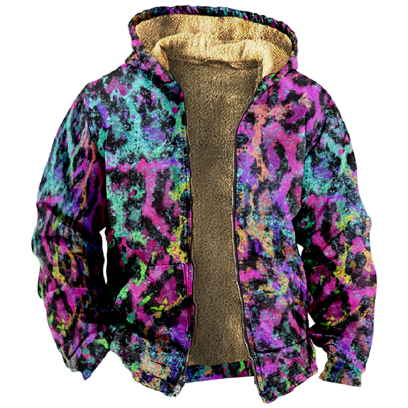 Winterjassen Voor Mannen Vrouwen Luipaard Print Dier Tie Dye Hoodie Lange Mouw Opstaande Kraag Sweatshirt Mode Kleding