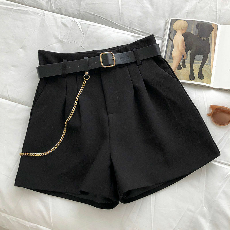 Pantalones cortos con botones para mujer, traje informal de cintura alta con bolsillo de Color sólido, ropa fina + cinturón, novedad de verano 2022