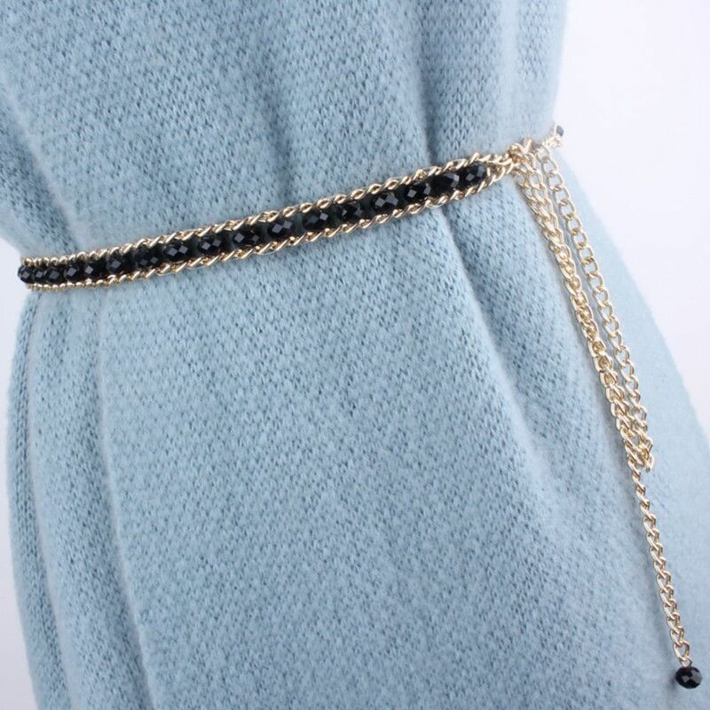 Sabuk rantai pinggang logam dapat diatur Fashion kualitas tinggi Vintage sabuk pinggang berlian imitasi tali desainer panjang sabuk wanita