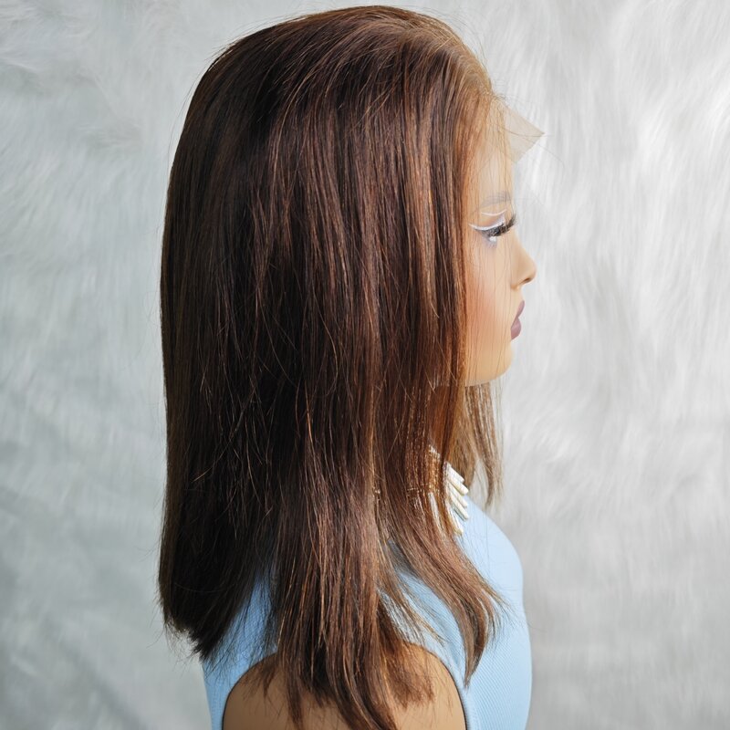 Chocolate Brown 200% Density Short Straight Human Hair Bob Wig Virgin Hair Transparent Lace Closure Wigs Brazilian Remy Hair Wig