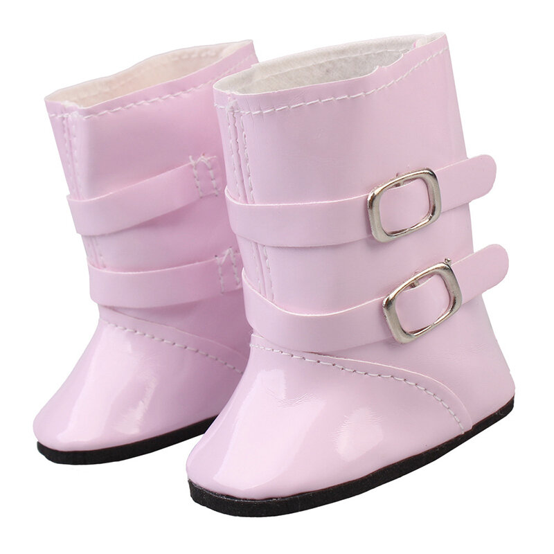 Chaussures en denim grillé en cuir rose pour bébé fille, bottes beurre, baskets pour nouveau-né, accessoires jouet, 7cm, 18 po, 43cm